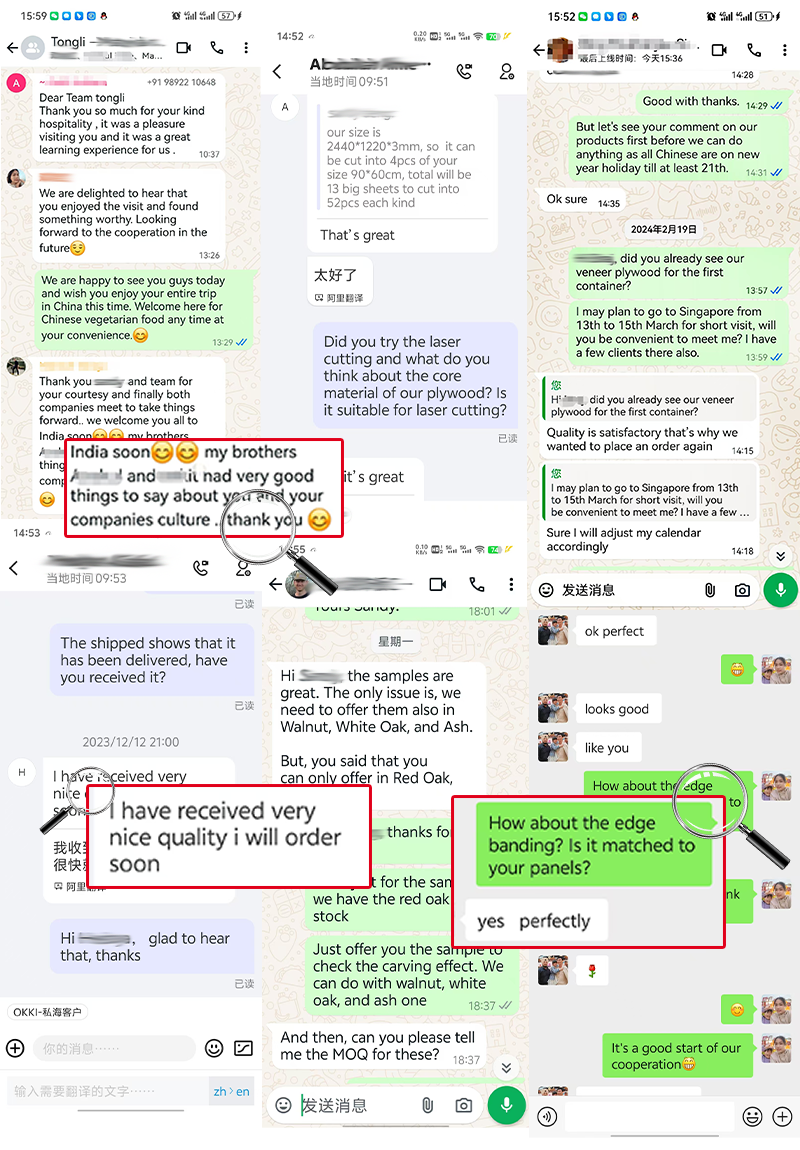 Wood veneer panel customer feedback